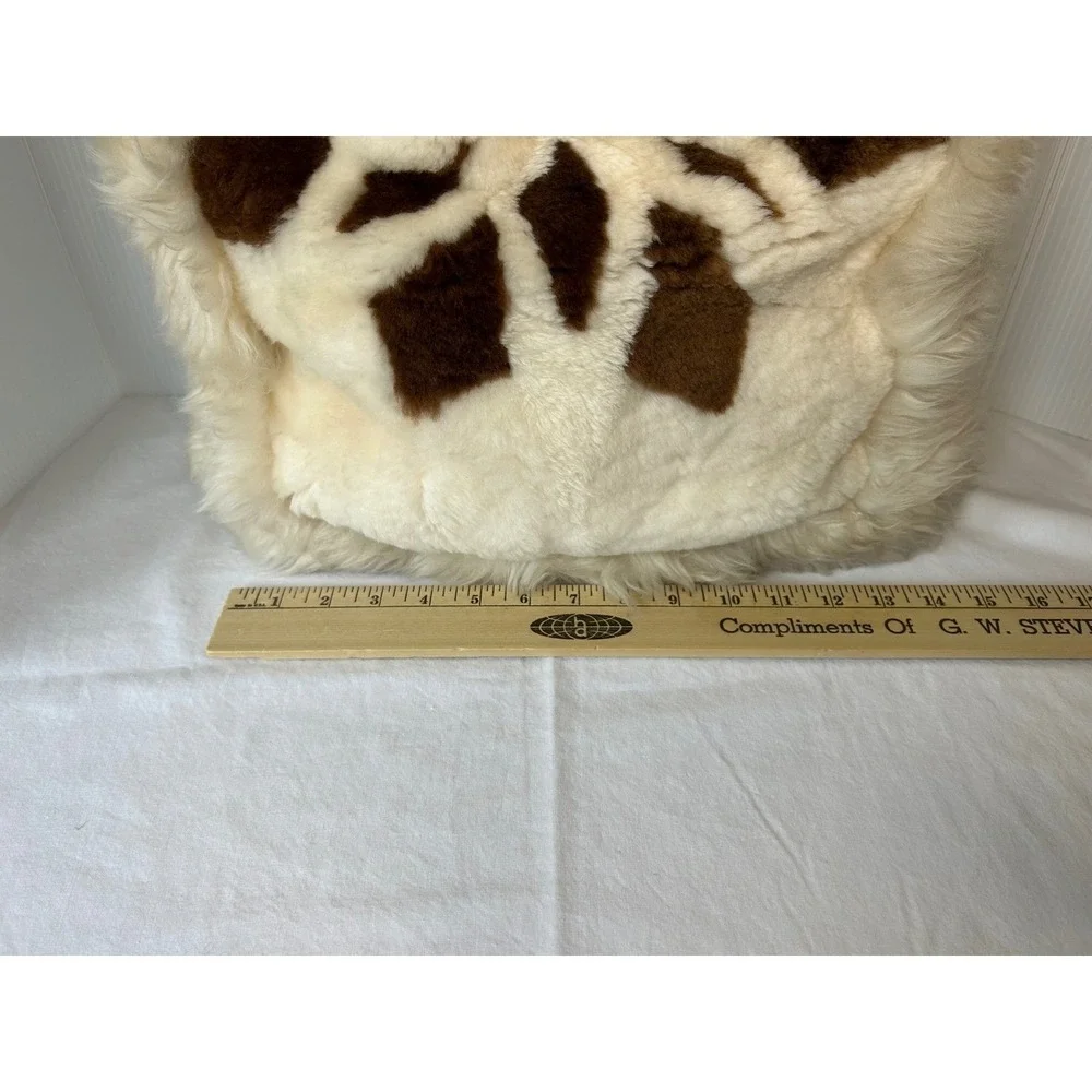 Vintage Plush Throw Pillow Cream Brown‎ Snowflake Shaggy Faux Fur Accent Pillow